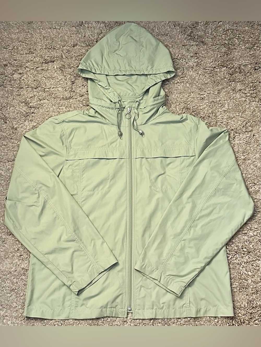 Talbots Women’s L Green Detachable Hood Full Zipper Long Sleeve Raincoat Jacket